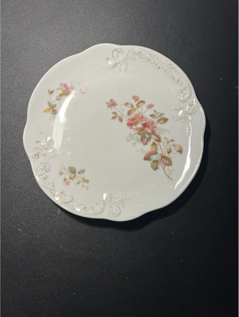 Austria Antique 1900s Set Of 2 Salad Plates Wild Rose Silver Scroll, 8”
